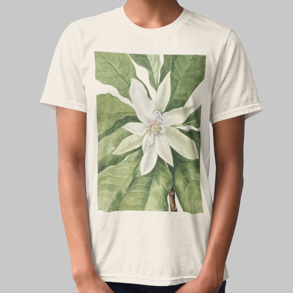 Umbrella Magnolia Tree Floral Print Short Sleeve Graphic Tee T-shirt S M L XL